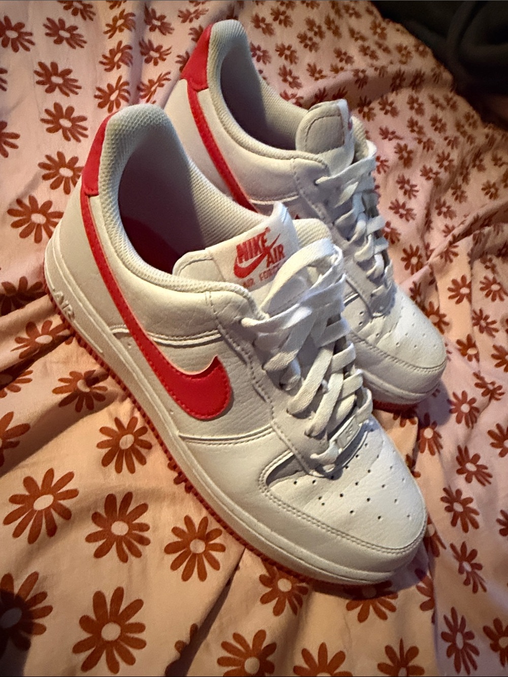 Nike White Sneakers with Red Swoosh